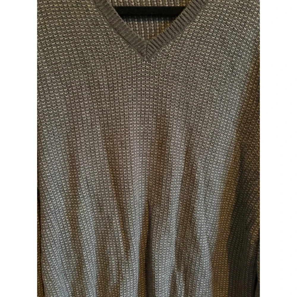 Banana Republic Men's Gray V-Neck Textured Knit Sweater XL Cotton‎ Wool Blend